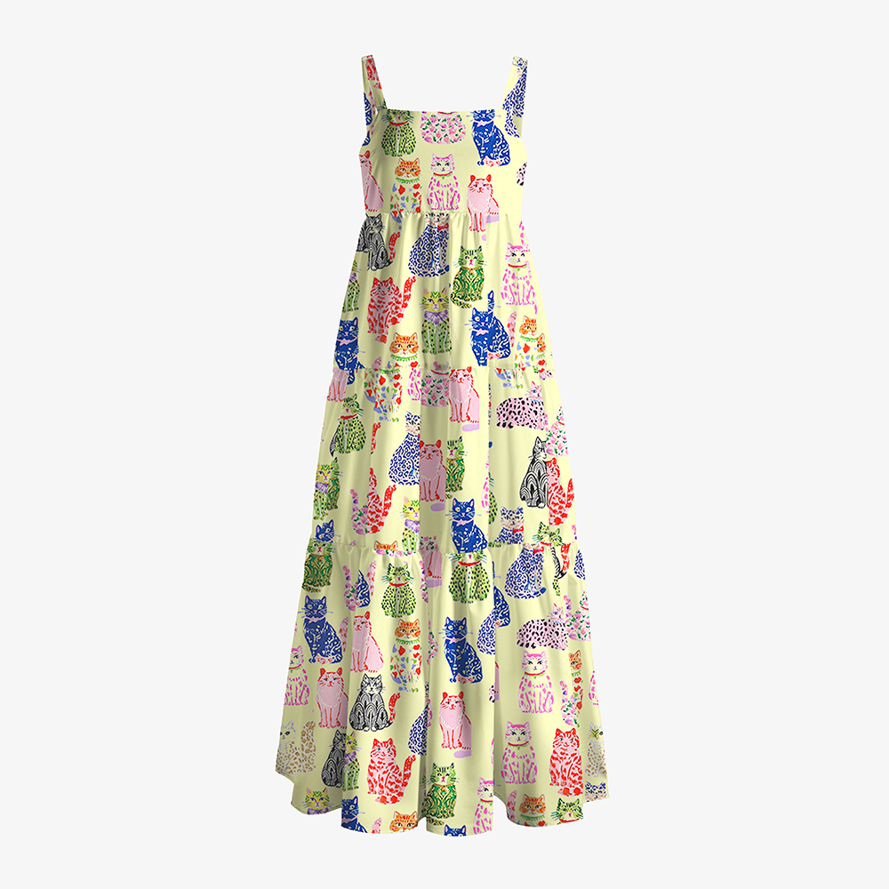 Whimsical Colorful Cat All-Over Print Women’s Voile Cami Dress