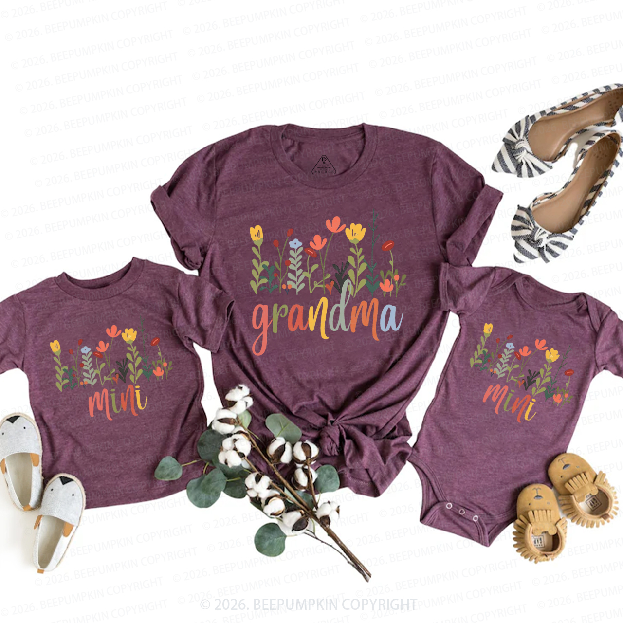 Personalized Floral Mother's Day Gift Mom&Me Matching T-Shirts