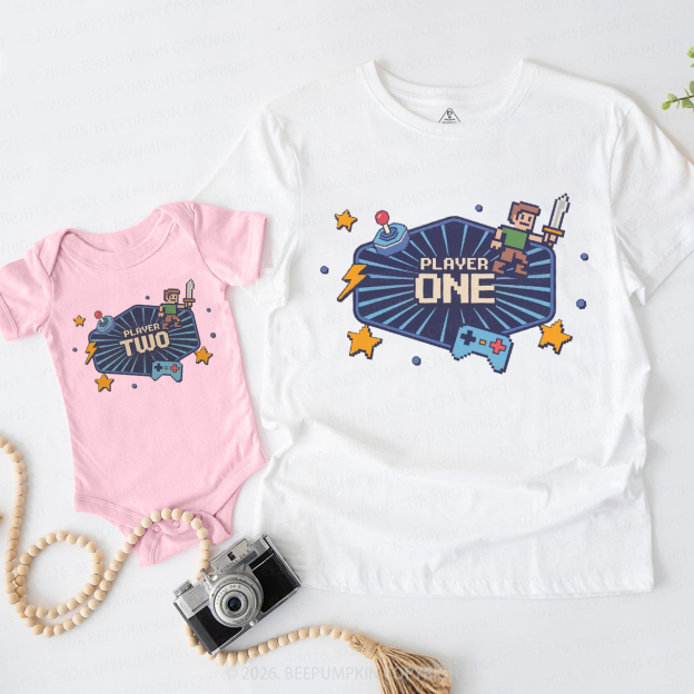Player One and Player Two Funny Videogame Dad&Me Matching Shirts