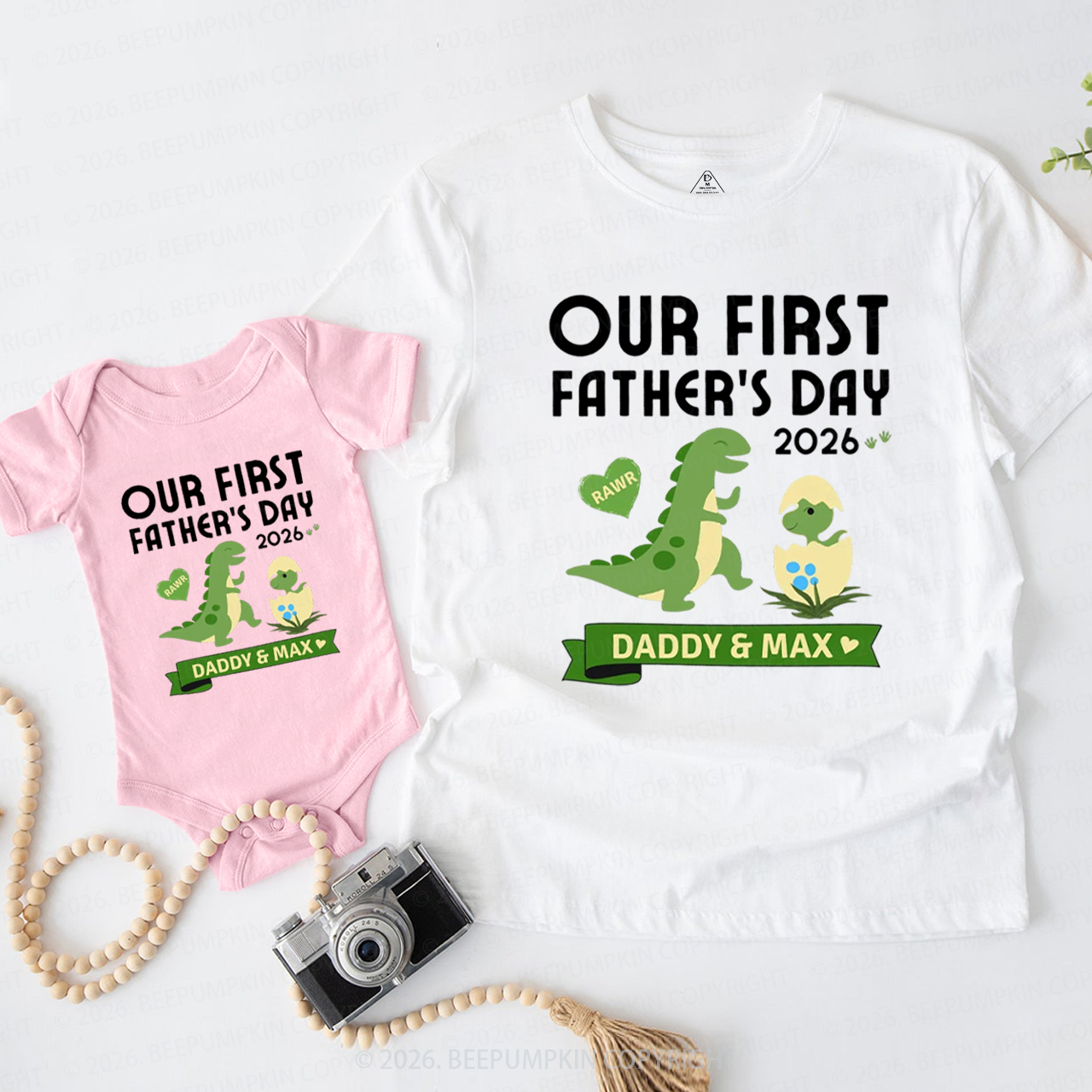 Personalized Our First Fathers Day Dinosaur Dad&Me Matching Shirts