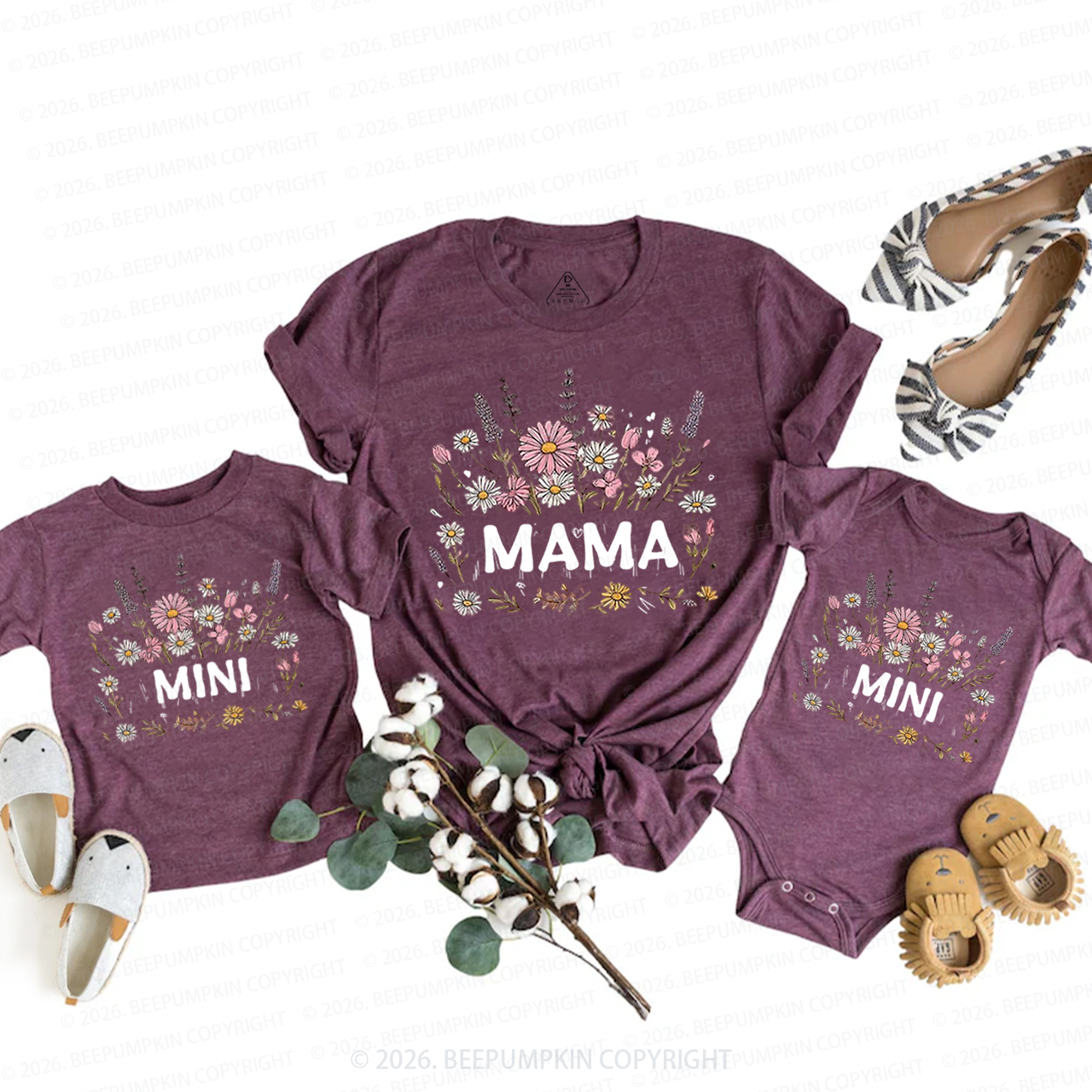 Cute Mama Mini with Floral Mom&Me Matching T-Shirts
