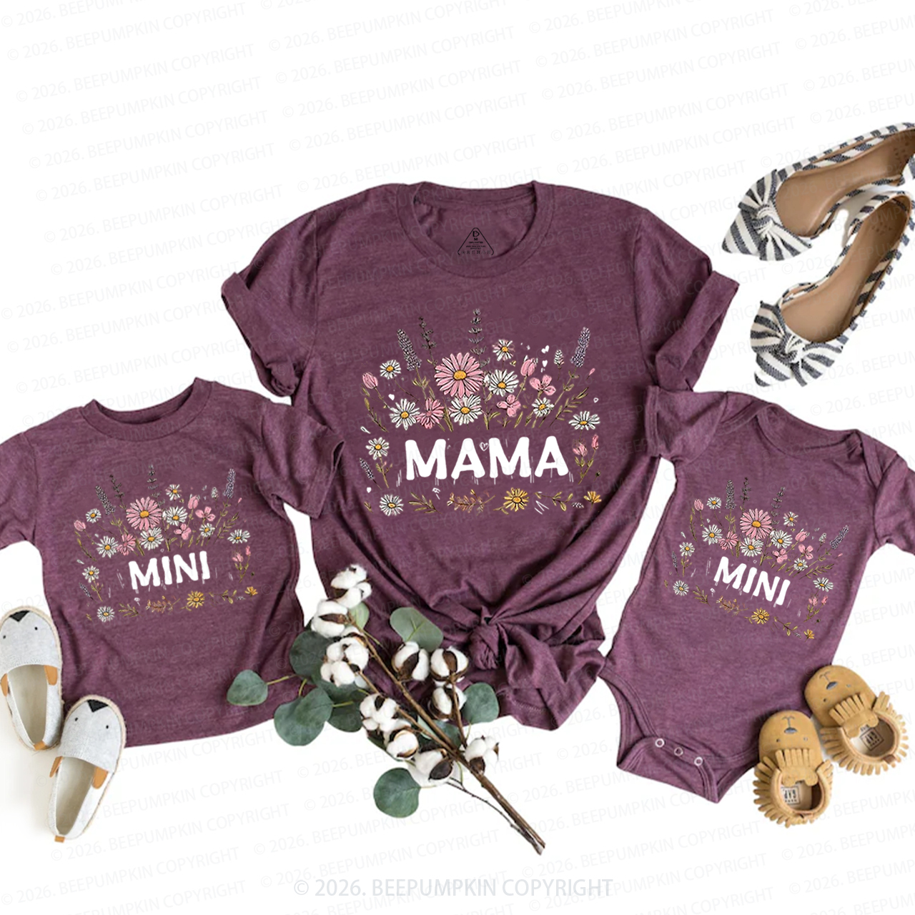 Cute Mama Mini with Floral Mom&Me Matching T-Shirts