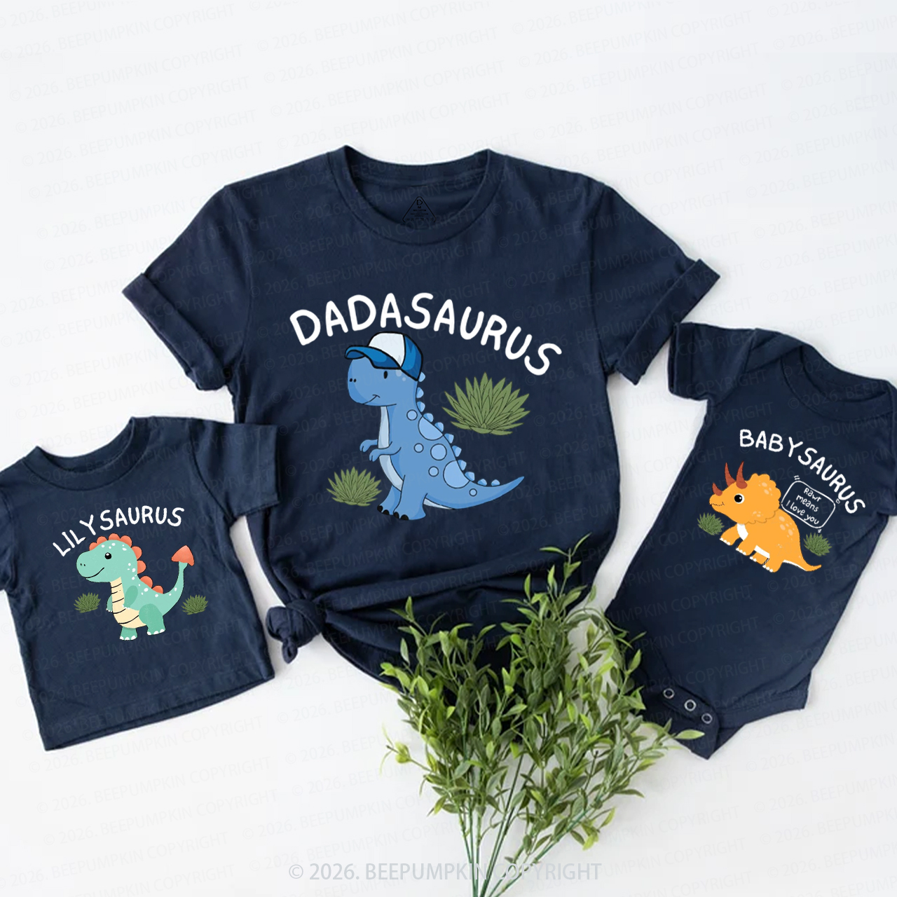Personalized Cute Dinosaur Family Matching T-Shirts