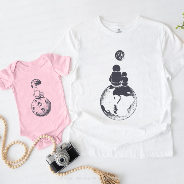 Moon and Astronaut Space Dad&Me Matching Shirts