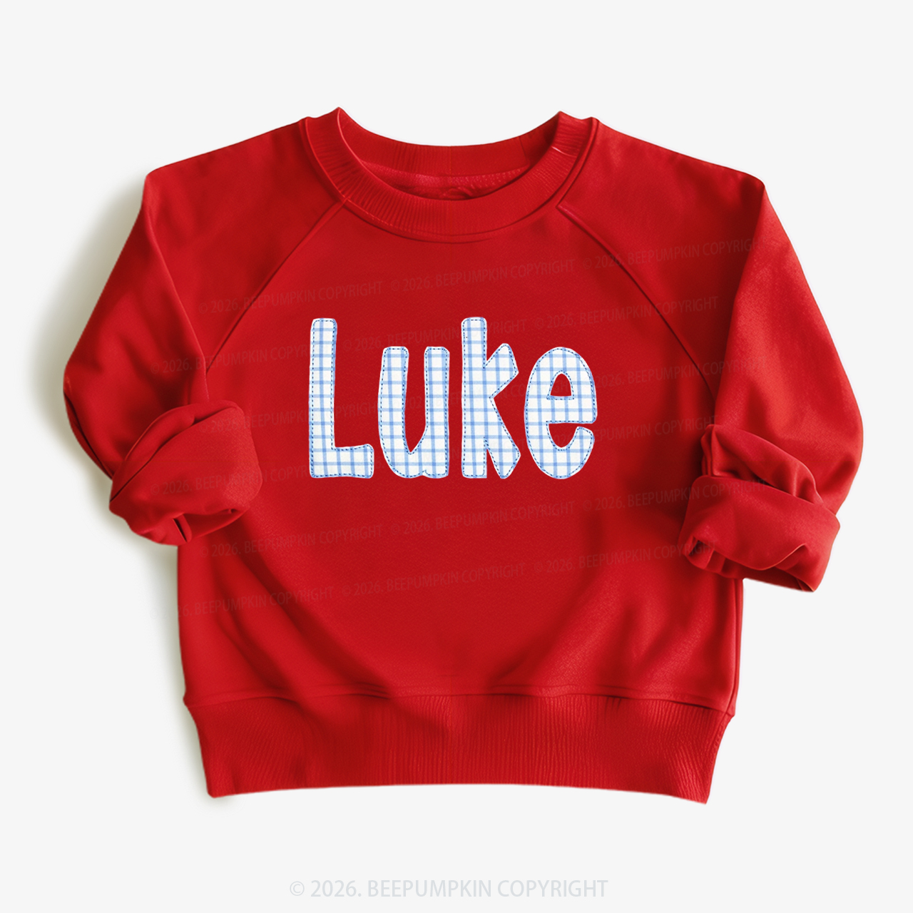 Personalized Plaid Applique Name Kid's Sweatshirt