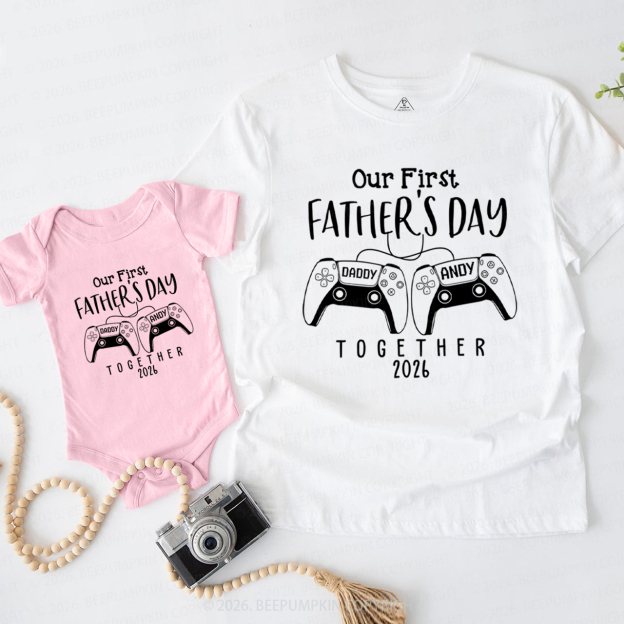 Personalized Gamer First Father's Day Dad&Me Matching Shirts