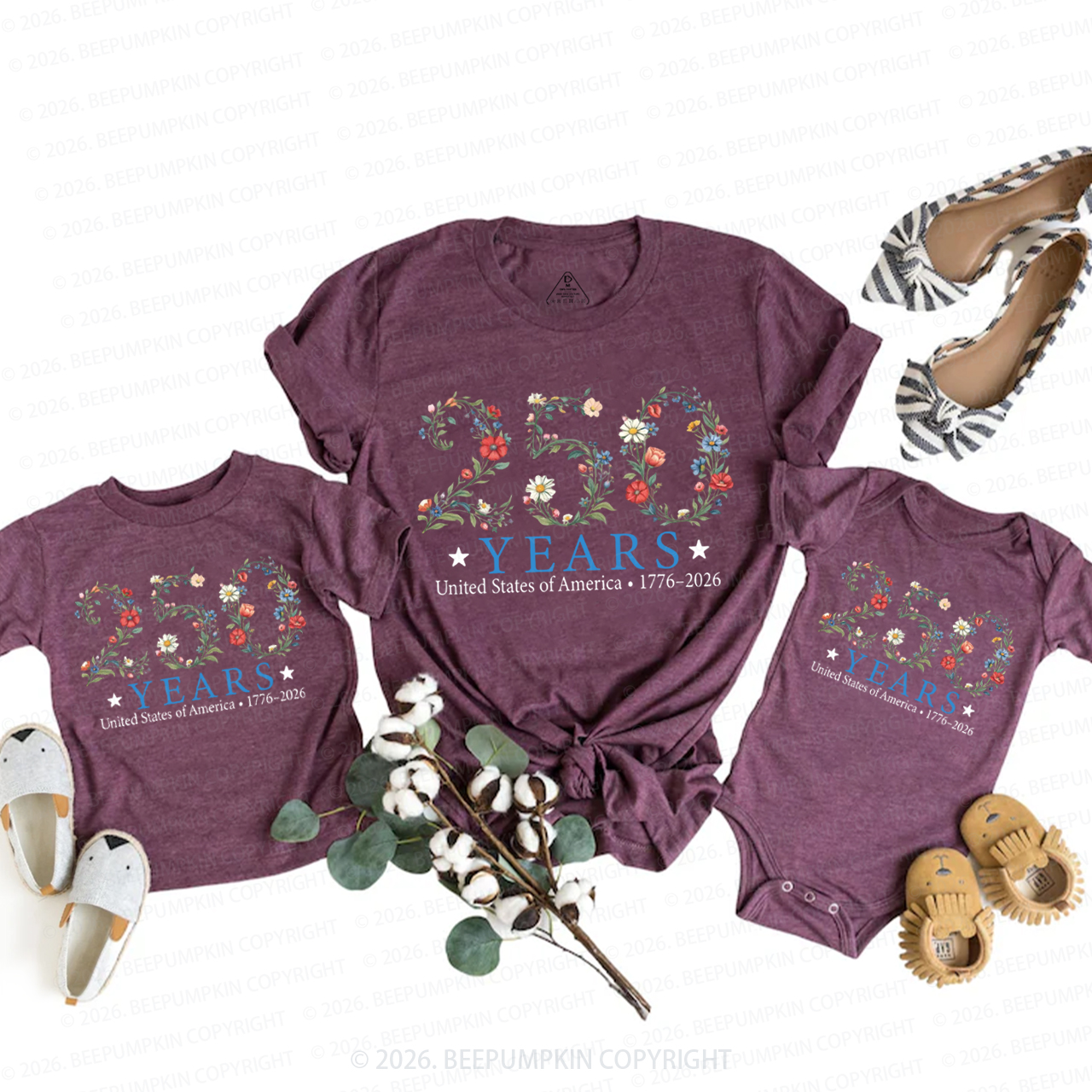 USA 250th Anniversary Floral Mom&Me Matching T-Shirts