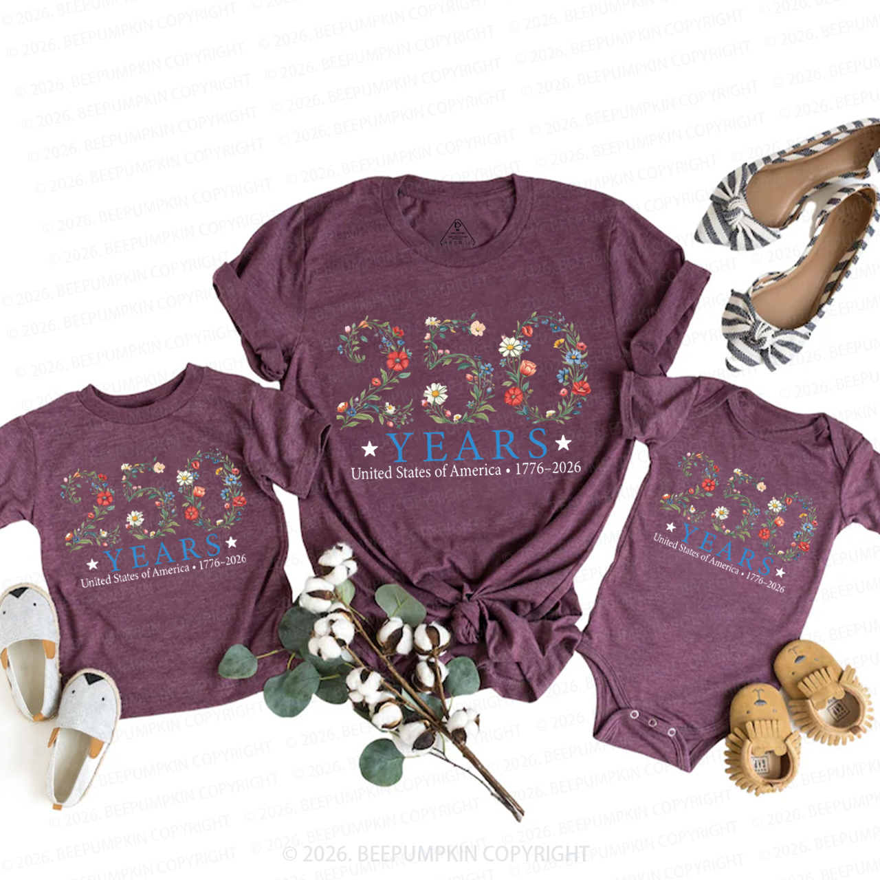 USA 250th Anniversary Floral Mom&Me Matching T-Shirts
