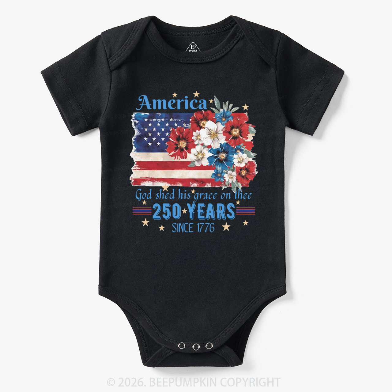 America 250 Years Flag Floral Bodysuit