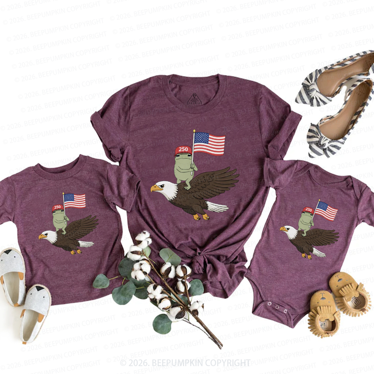 Americas 250th Birthday Funny Frog Mom&Me Matching T-Shirts