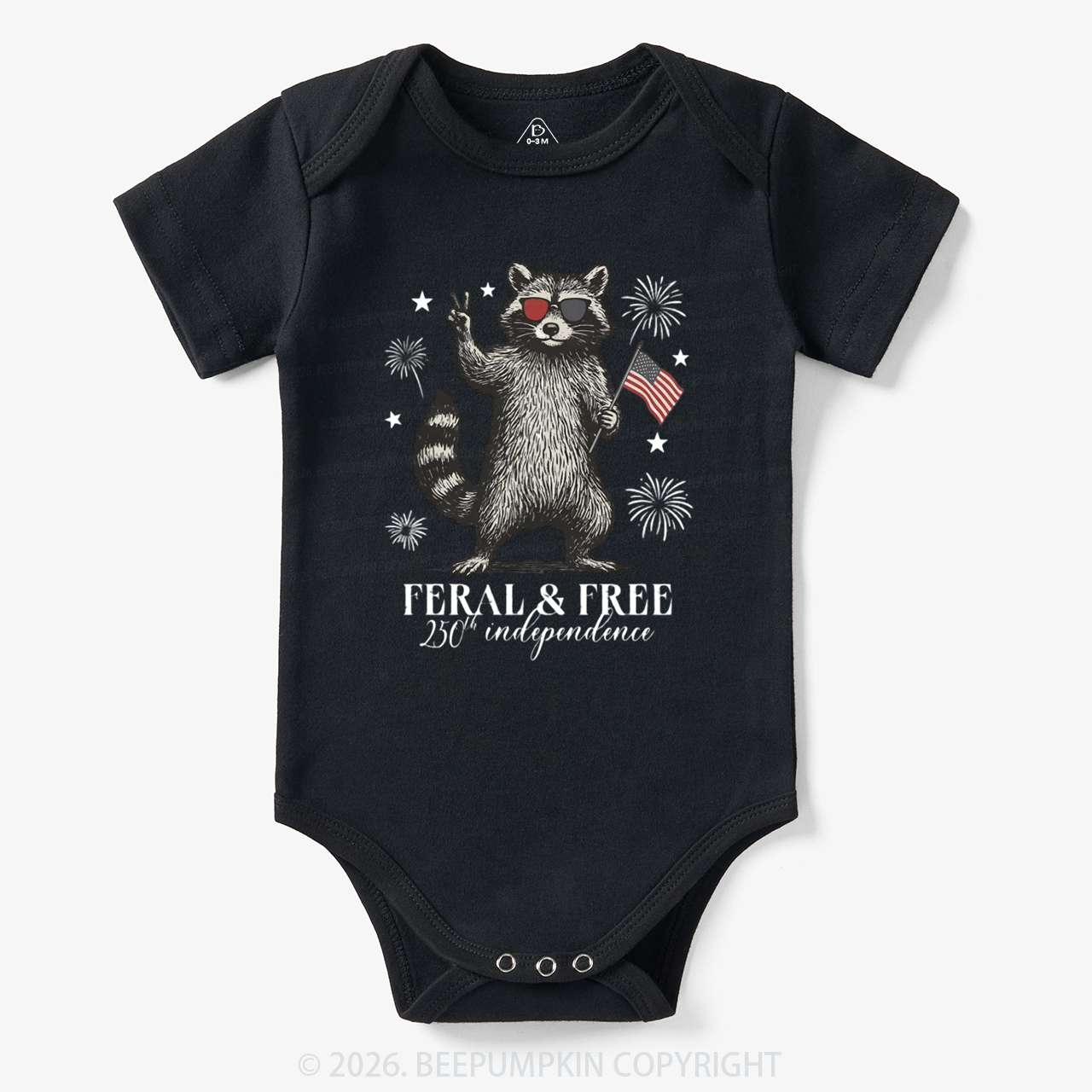 Feral but Free Patriotic Raccoon America 250th Bodysuit