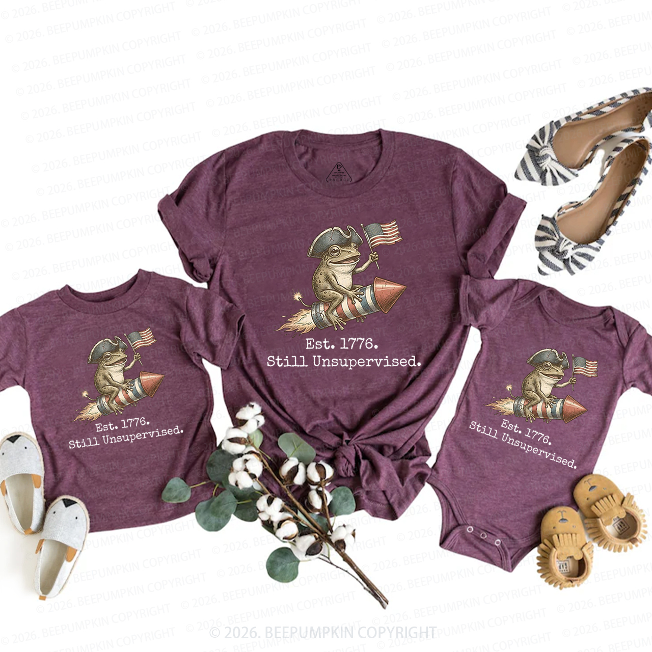 Est 1776 Funny Frog  American 250th Anniversary Mom&Me Matching T-Shirts