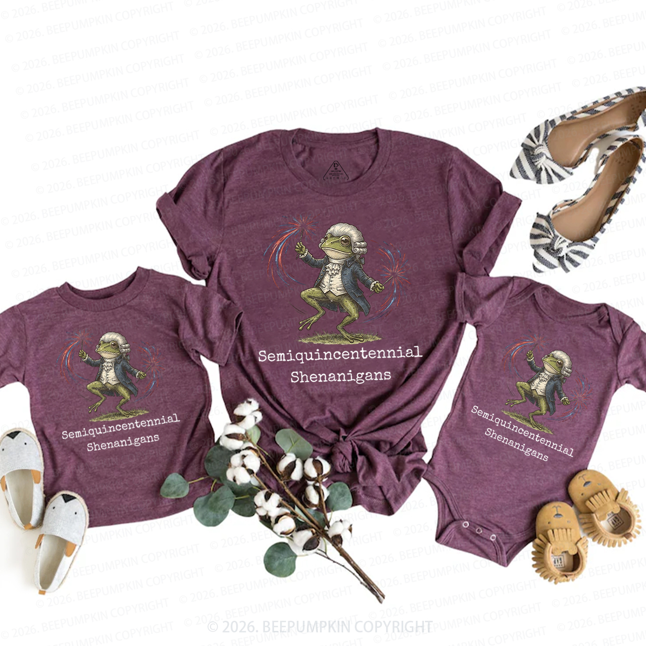 American 250th Anniversary Funny Frog Retro Mom&Me Matching T-Shirts