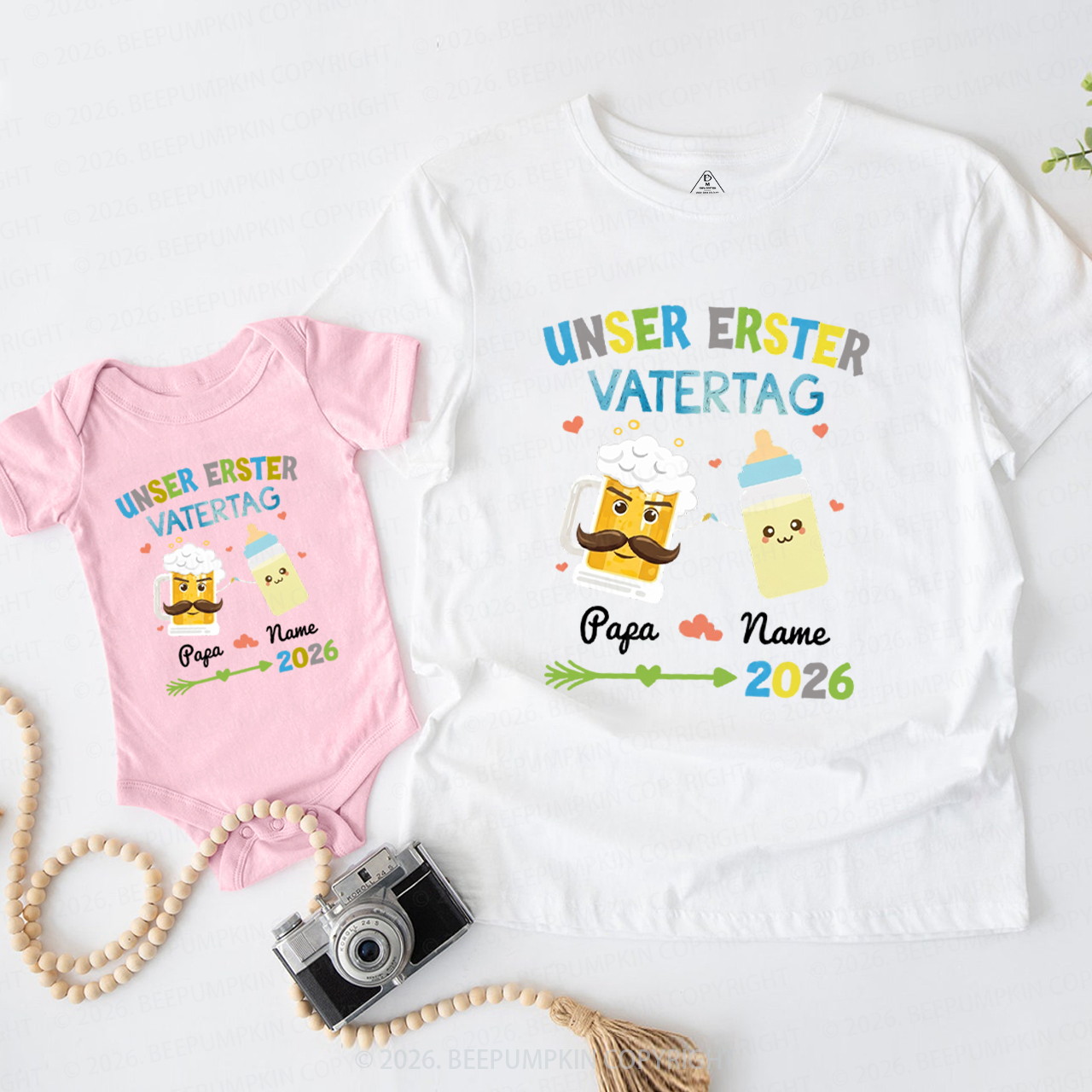 Personalized Unser Erster Vatertag First Father's Day Dad&Me Matching Shirts