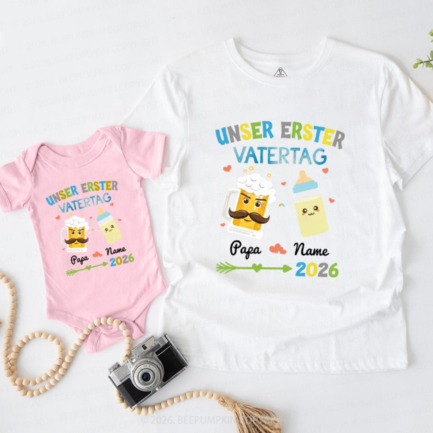 Personalized Unser Erster Vatertag First Father's Day Dad&Me Matching Shirts
