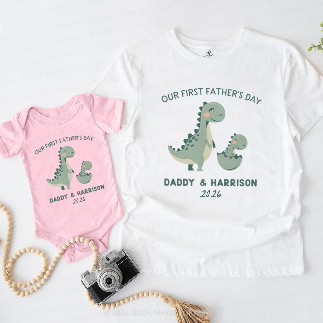 Personalized Cute Dinosaur First Father's Day Dad&Me Matching Shirts