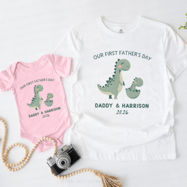 Personalized Cute Dinosaur First Father's Day Dad&Me Matching Shirts