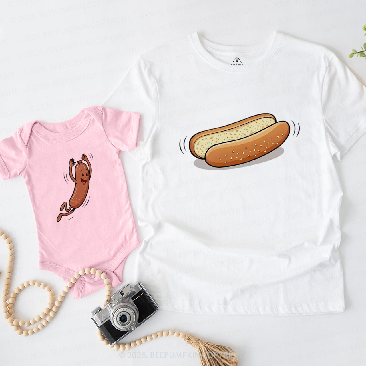 Funny Hot Dog Jumping Into Bun Dad&Me Matching Shirts