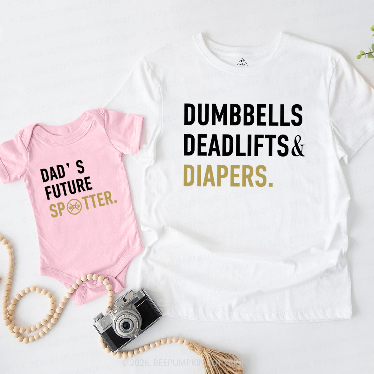 Dumbbells Deadlifts Diapers Dad&Me Matching Shirts