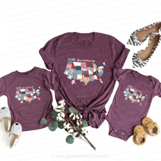 US 250 Years Patriotic Patchwork Mom&Me Matching T-Shirts