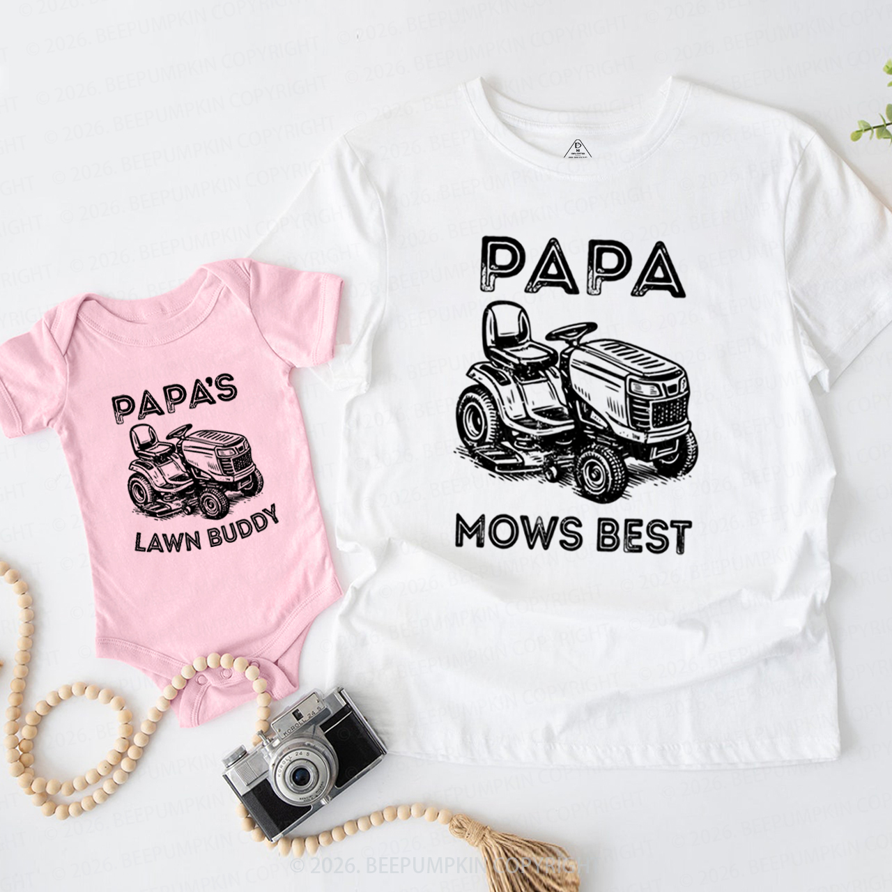 Papa Mows Best Vintage Lawn Mower Dad&Me Matching Shirts