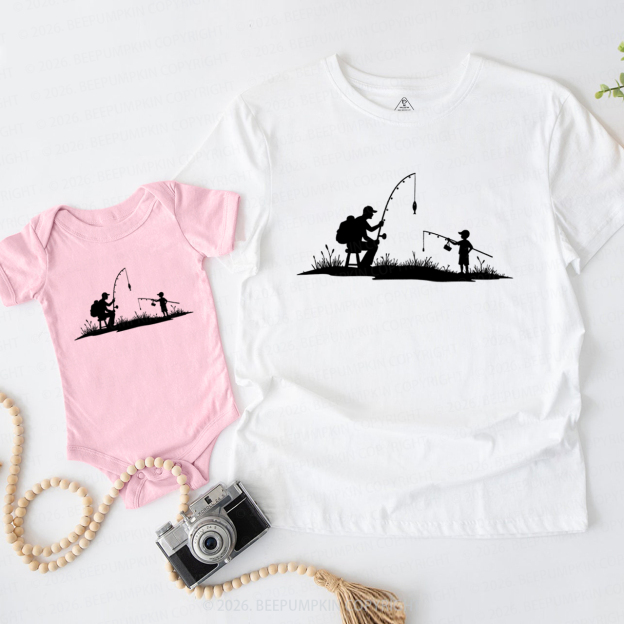 Father Son Fishing Outdoor Silhouette Dad&Me Matching Shirts