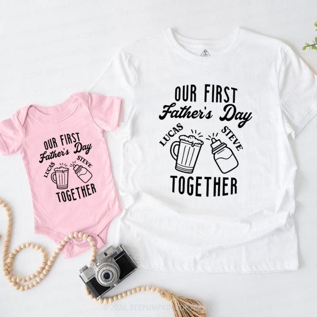 Personalized Beer Milk Our First Fathers Day Together Dad&Me Matching Shirts