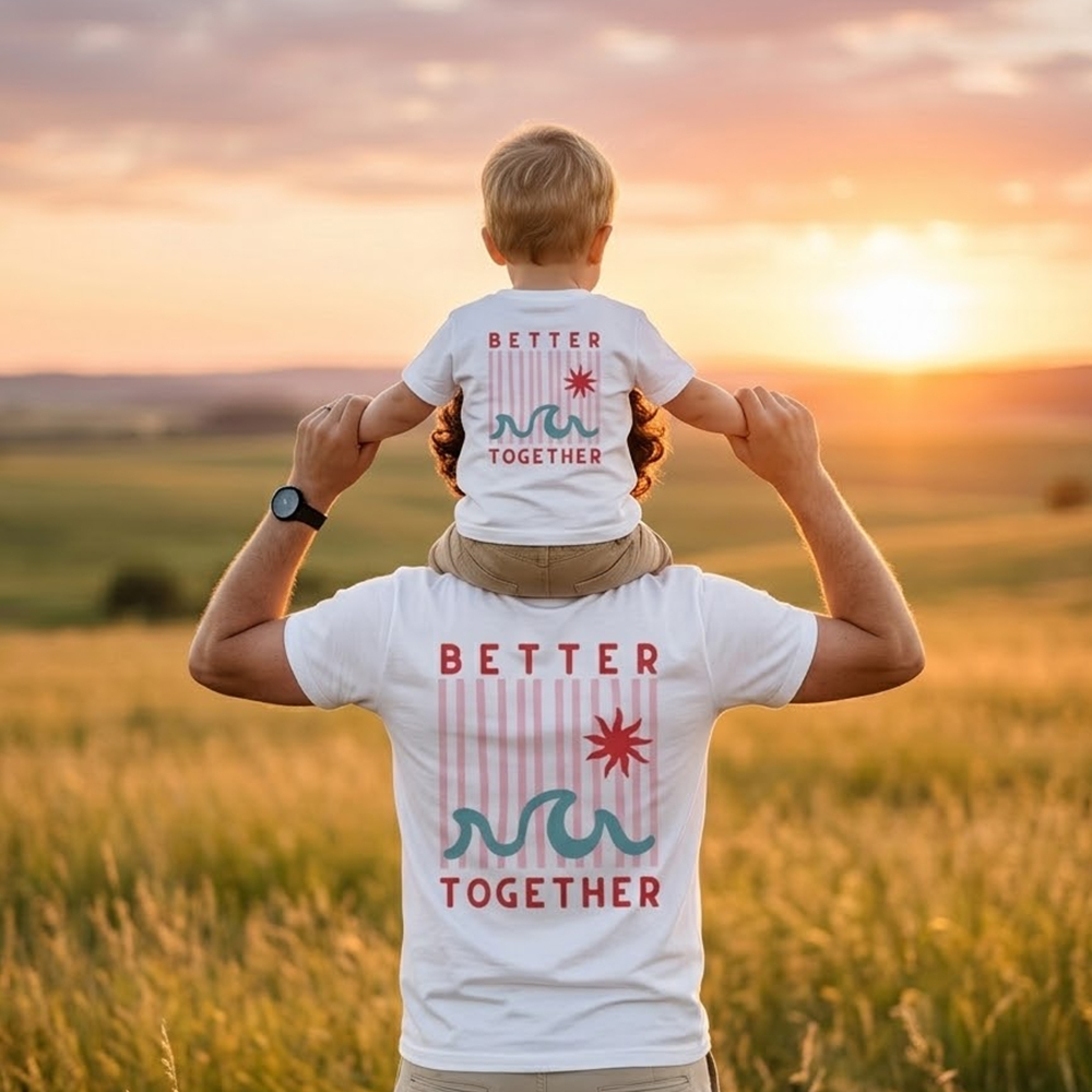 Better Together with Retro Wave Dad&Me Matching Shirts-Back Design