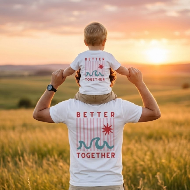 Better Together with Retro Wave Dad&Me Matching Shirts-Back Design
