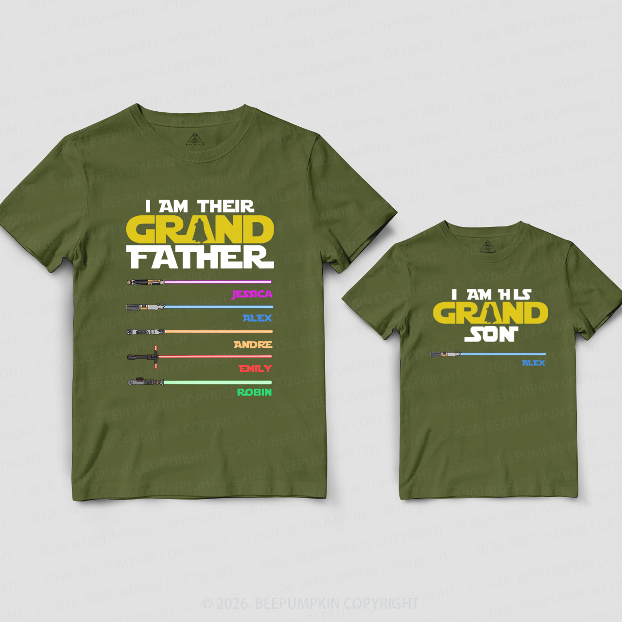 Personalized Galaxy Lightsaber With Grandkids Names Dad&Me Matching Shirts