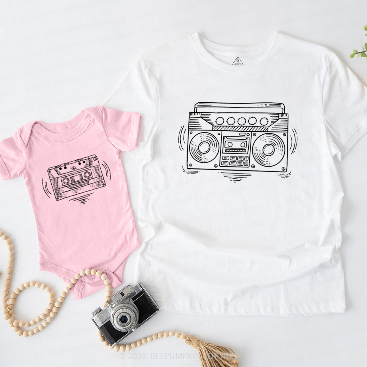 Radio Boom Box And Cassette Tape Dad&Me Matching Shirts