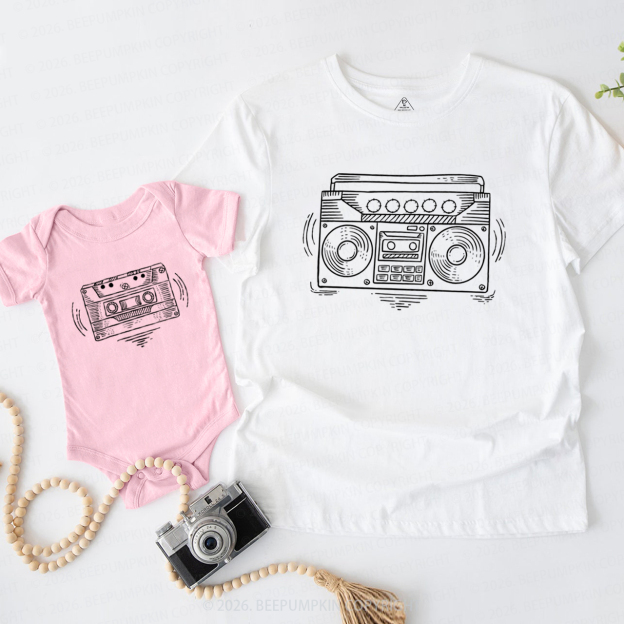 Radio Boom Box And Cassette Tape Dad&Me Matching Shirts