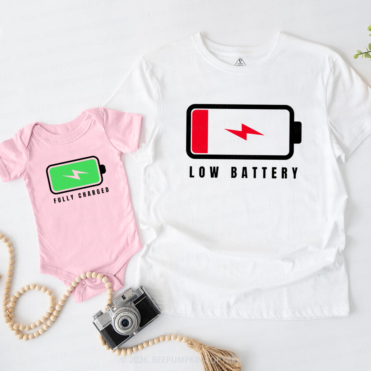 Humor Fully Charged Low Battery Dad&Me Matching Shirts