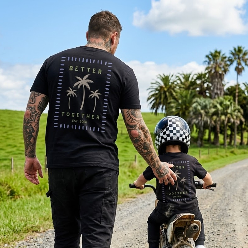 Retro Palm Trees Better Together Dad&Me Matching Shirts-Back Design