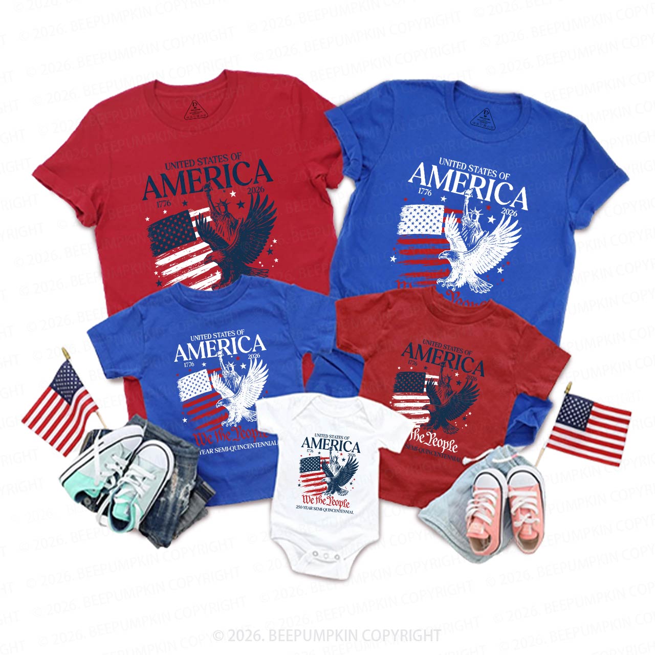America 250 Patriotic Eagle Independence Day Family Matching Shirts
