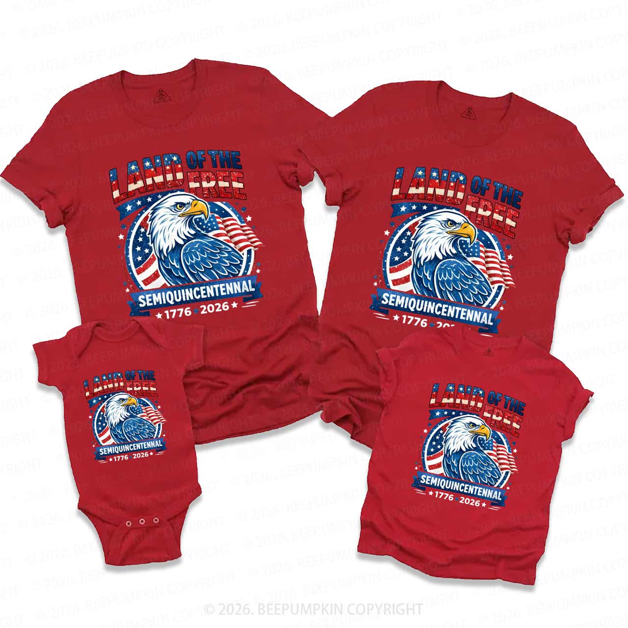 Patriotic Land Of The Free America 250 Family Matching Shirts