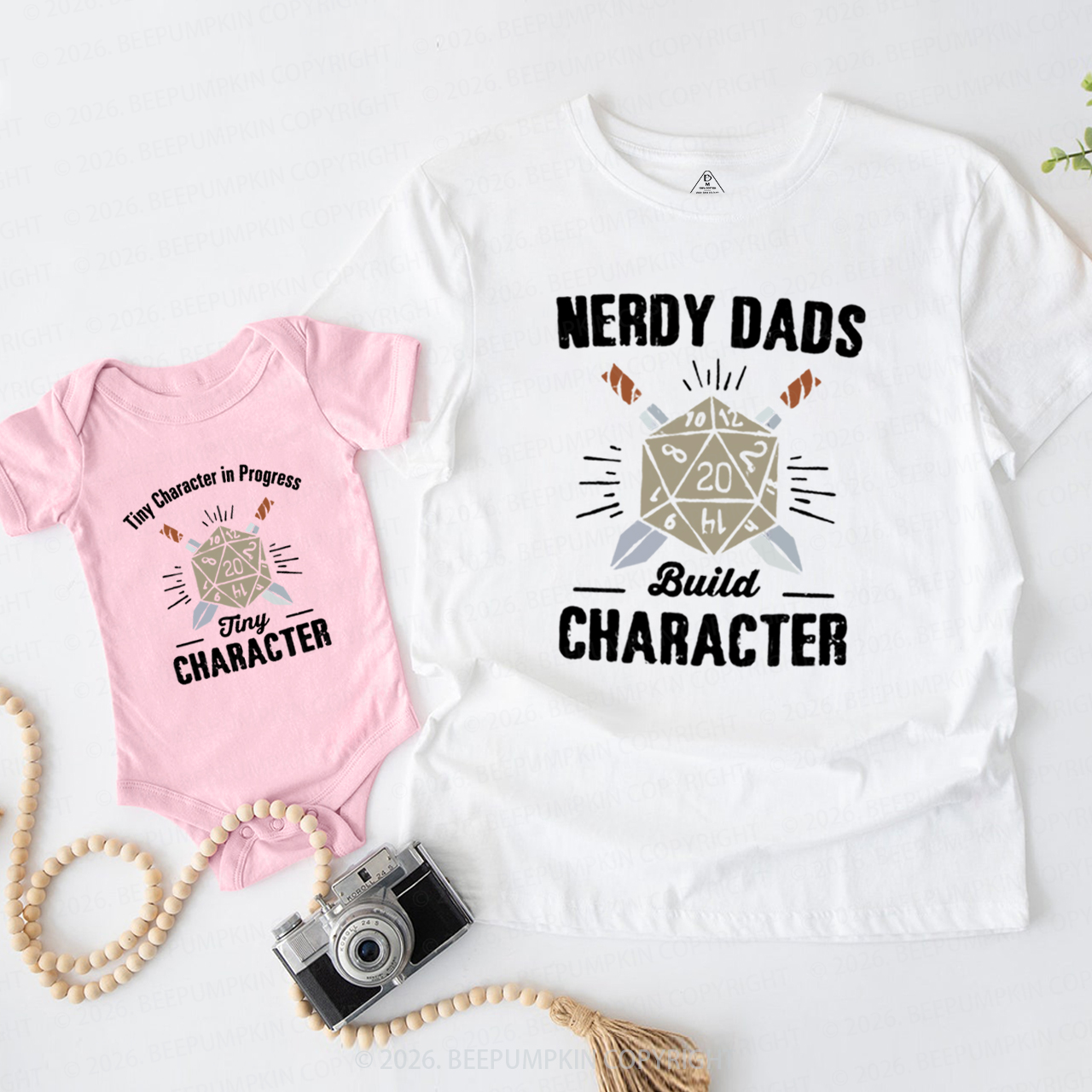 Nerdy Dads Build Character Funny Dice Dad&Me Matching Shirts