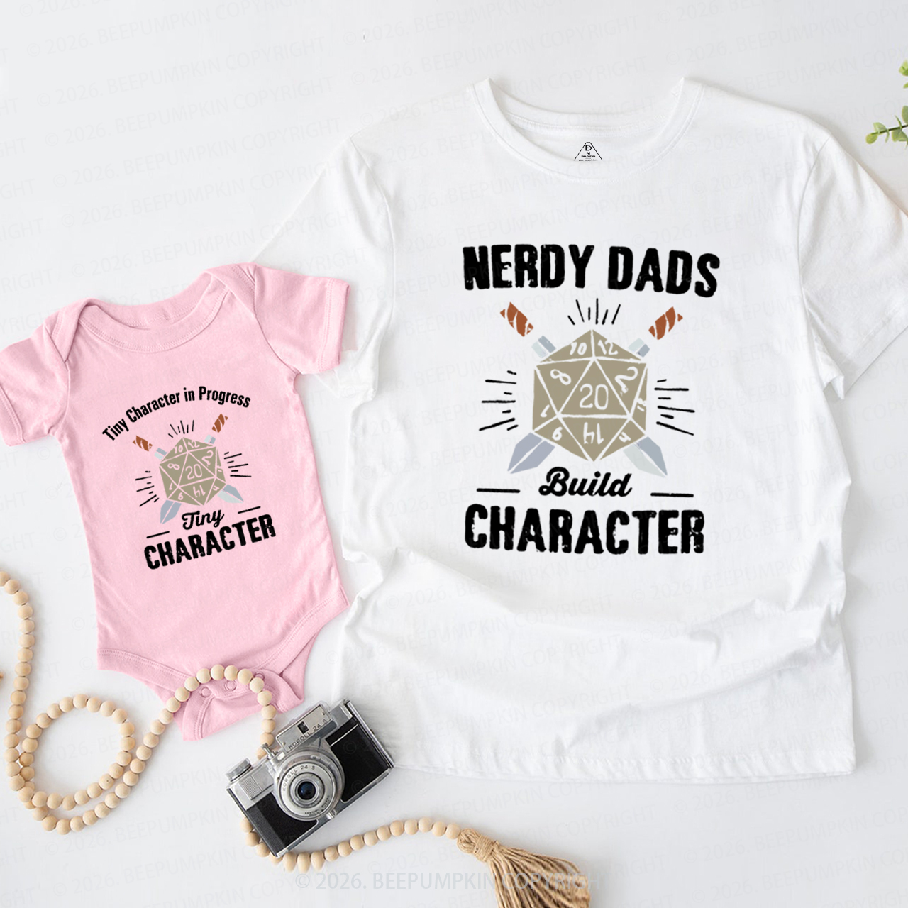 Nerdy Dads Build Character Funny Dice Dad&Me Matching Shirts
