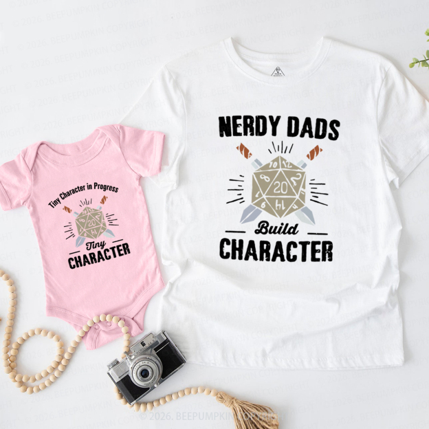Nerdy Dads Build Character Funny Dice Dad&Me Matching Shirts