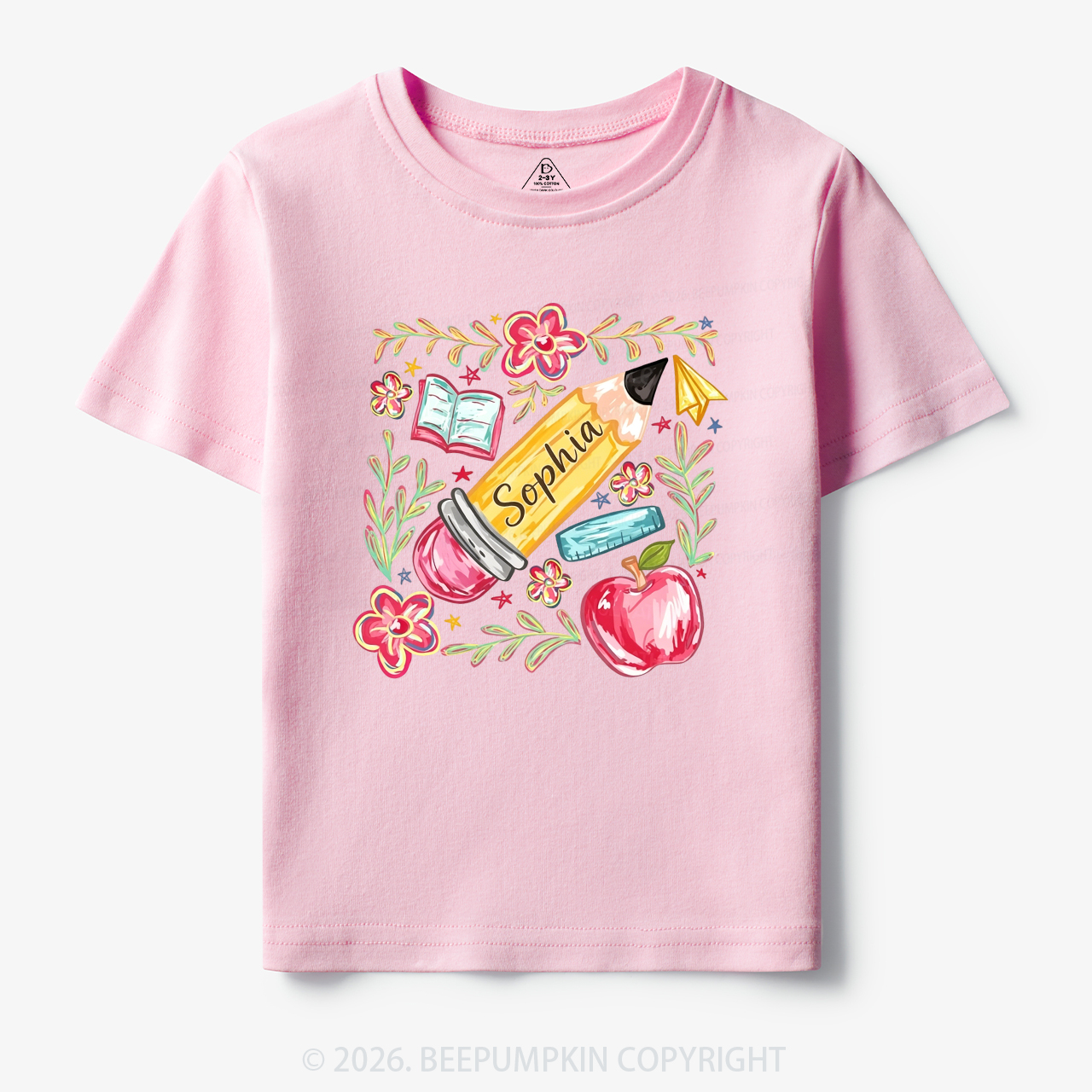 Personalized Name Floral Pencil Toddler&Kid's Tees