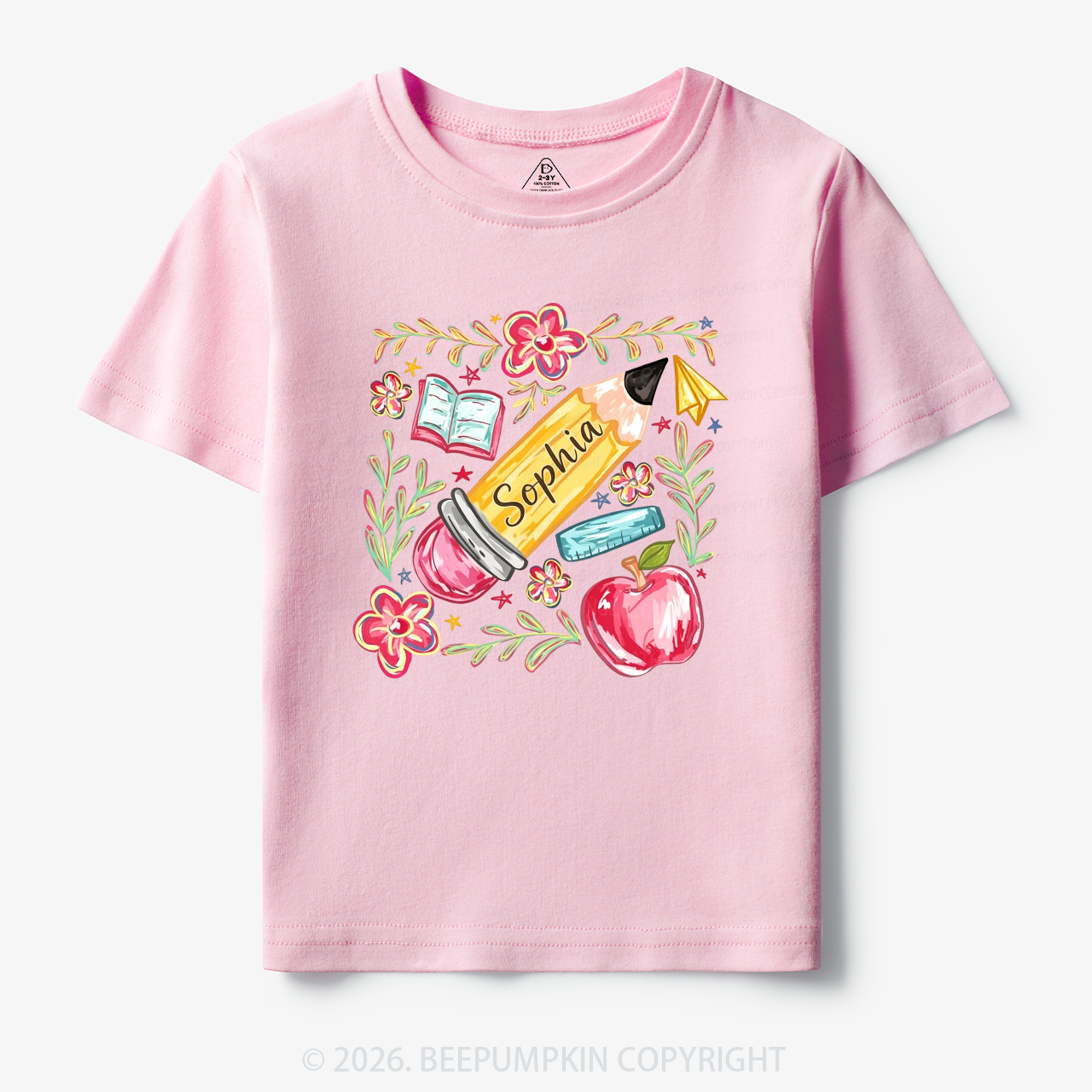 Personalized Name Floral Pencil Toddler&Kid's Tees