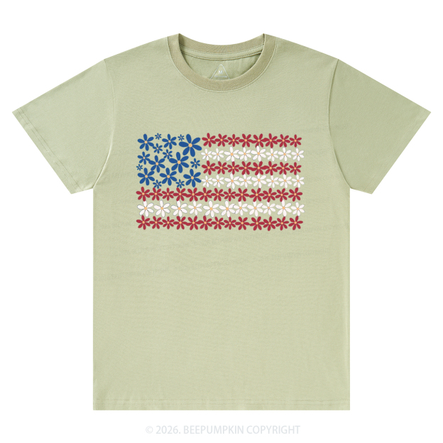 Floral American Flag 4th of July T-Shirts