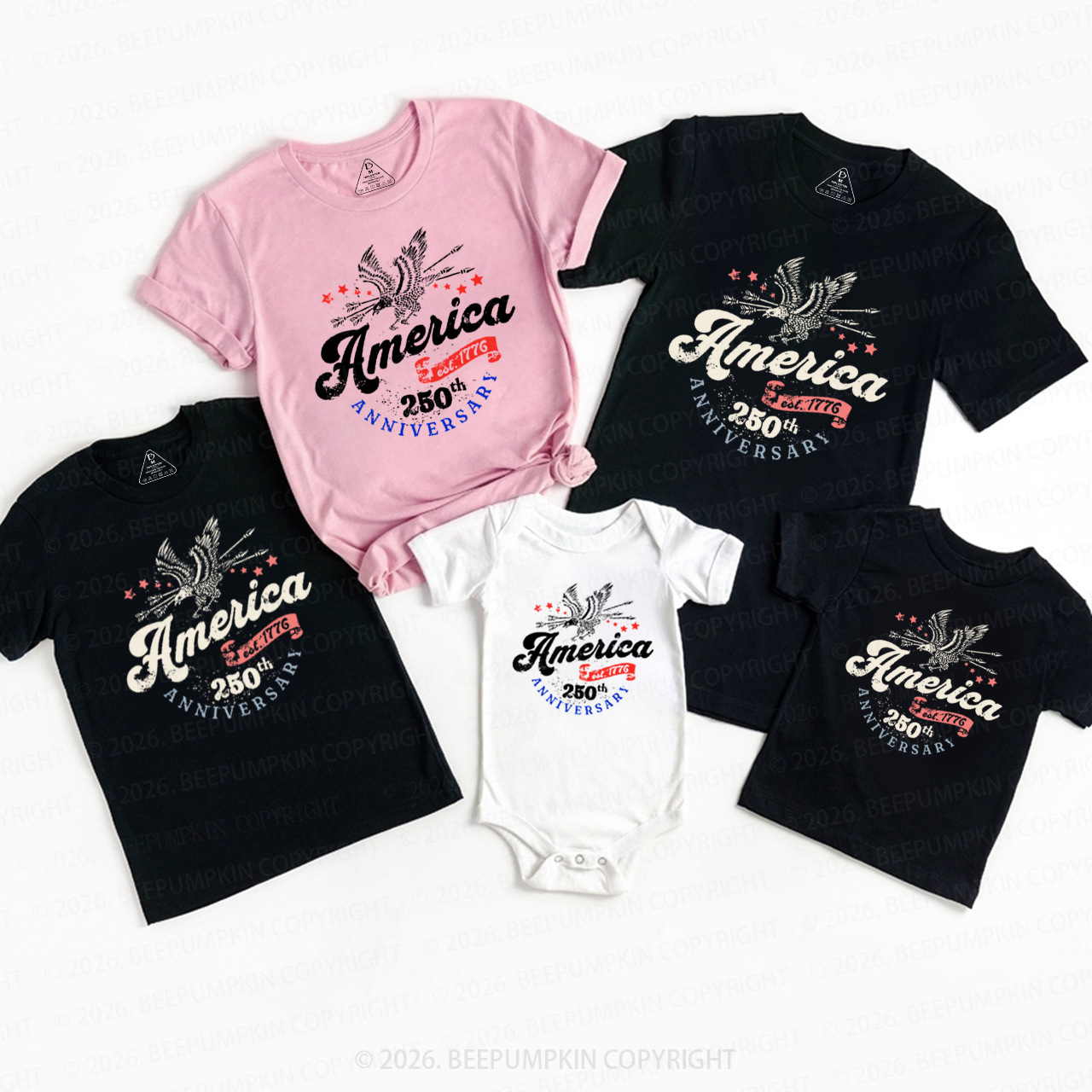 250th Anniversary USA Retro 4th of July Family Matching Shirts