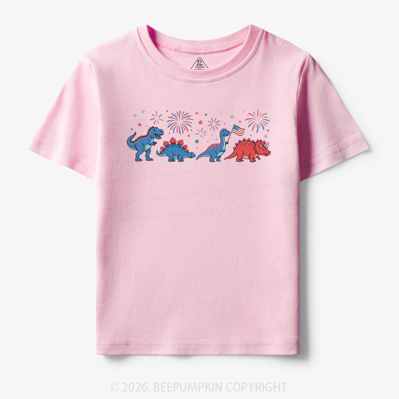 Cute Dinosaur American Flag Fireworks Toddler&Kid's Tees