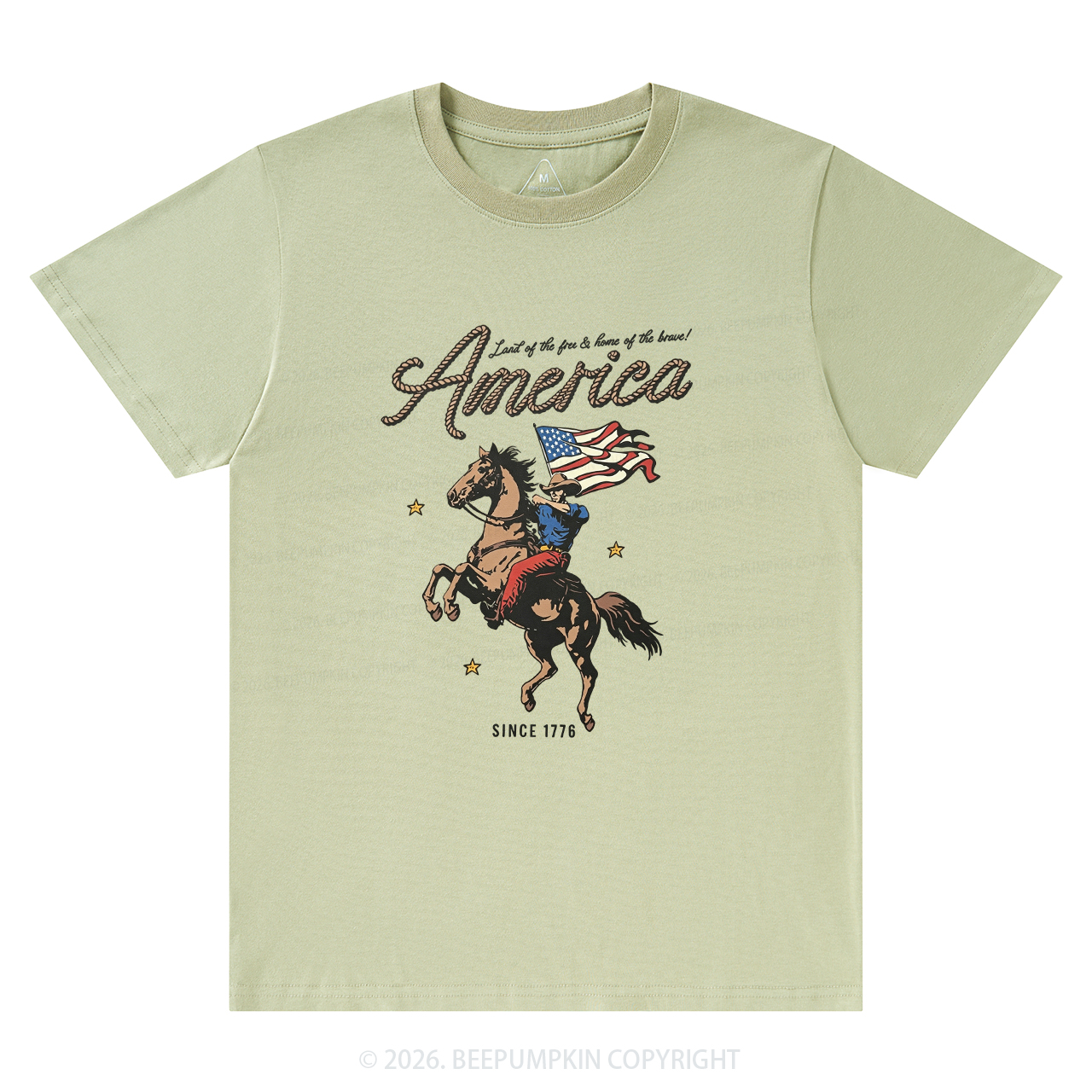 Western Cowboy Waving American Flag Retro T-Shirts