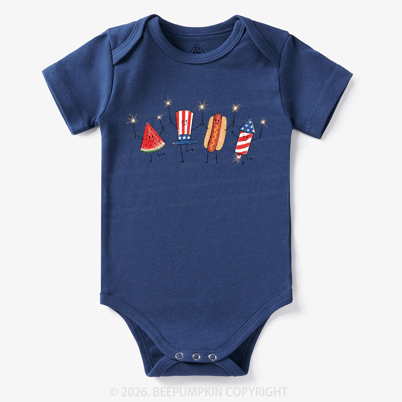 Patriotic Watermelon Hotdog Firework American Bodysuit