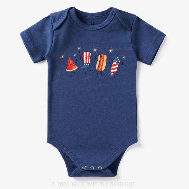 Patriotic Watermelon Hotdog Firework American Bodysuit