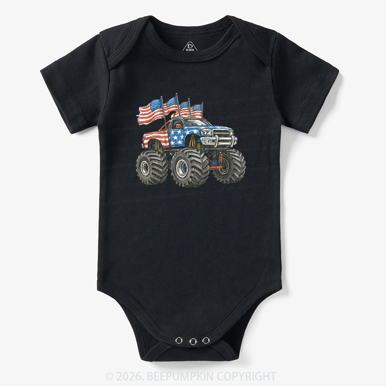 4th Of July Monster Truck American Flag Bodysuit
