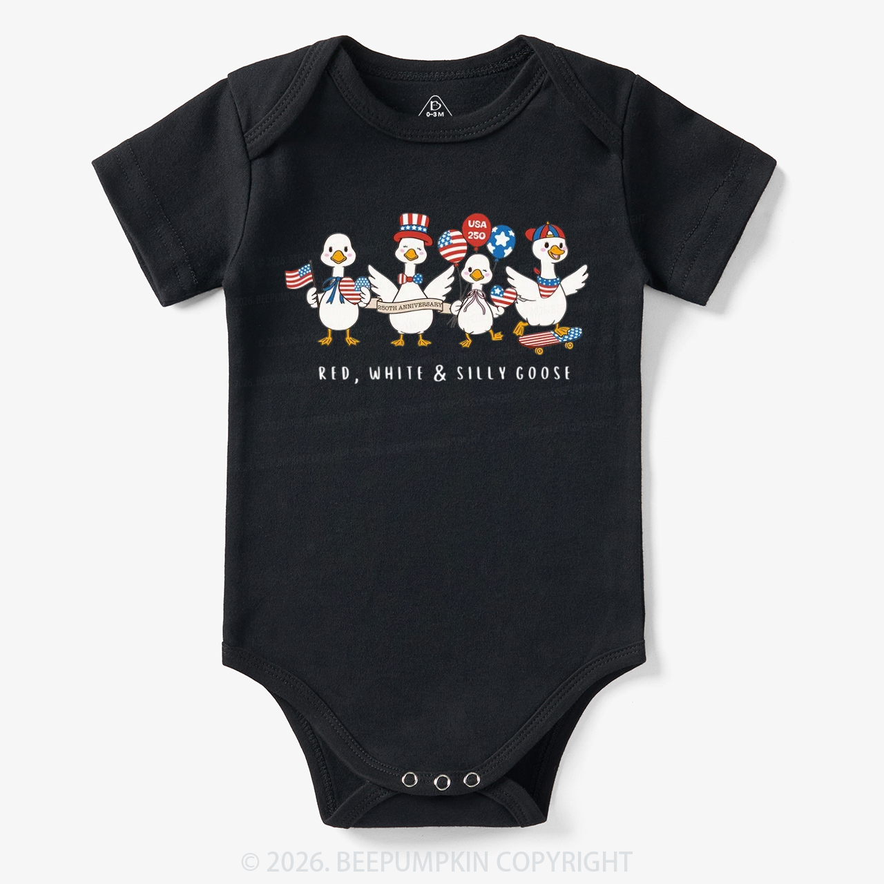 Red White Silly Goose USA 250 Patriotic Bodysuit