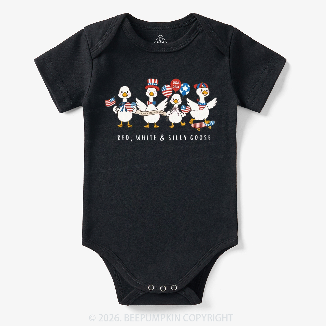 Red White Silly Goose USA 250 Patriotic Bodysuit
